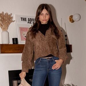 Blank NYC Hot Cocoa Brown Vegan Suede Fringe Jacket. Color: Brown, Size: Medium